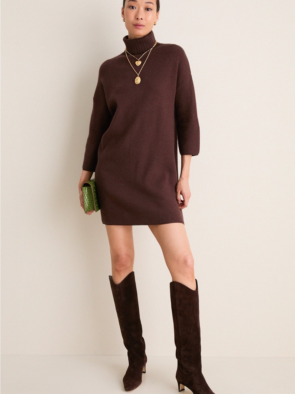 Tuckernuck Pomander Place Vivianne Chocolate Turtleneck Sweater Dress L NWOT